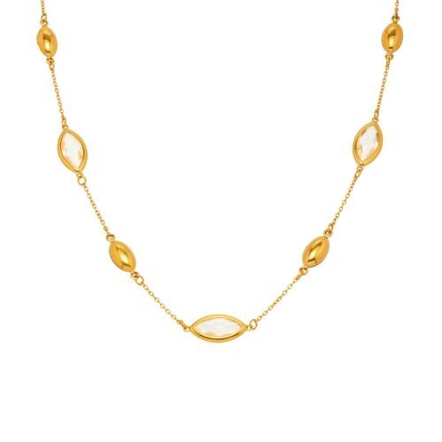 Stainless Steel Jewelry Necklace, 304 Stainless Steel, with Glass Stone, gold color plated, fashion jewelry & for woman, more colors for choice, Sold By PC