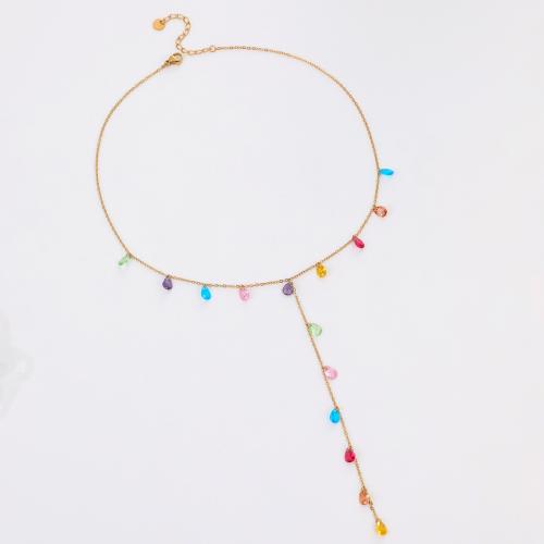 Fashion Fringe Necklace, 304 Stainless Steel, with Cubic Zirconia, plated, fashion jewelry & for woman, more colors for choice, Sold By PC