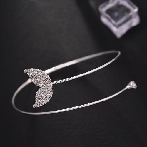 Brass Bracelet & Bangle, with Copper Alloy, plated, fashion jewelry & for woman & with rhinestone, silver color, Sold By PC