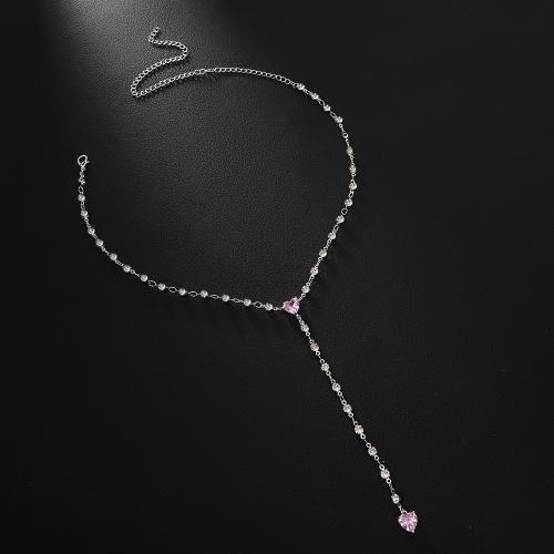 Brass Necklace, with Copper Alloy, plated, fashion jewelry & for woman & with rhinestone, more colors for choice, Sold By PC
