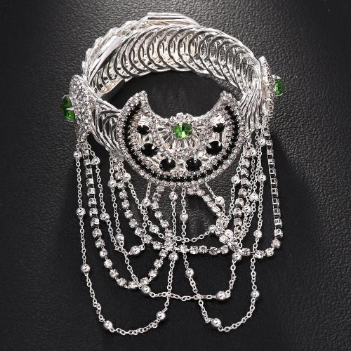 Copper Alloy Arm Bangle, plated, fashion jewelry & for woman & with rhinestone, silver color, Sold By PC
