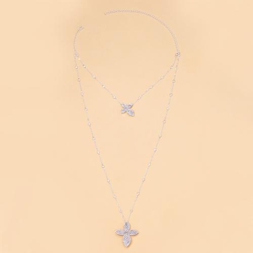 Brass Necklace, Copper Alloy, plated, fashion jewelry & for woman & with rhinestone, more colors for choice, Sold By PC