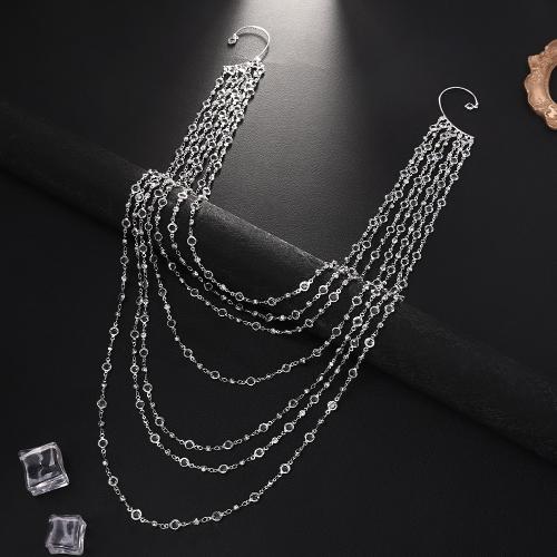 Fashion Earring Cuff and Wraps, Copper Alloy, plated, fashion jewelry & for woman & with rhinestone, silver color, Sold By PC