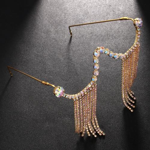 Copper Alloy Eyewear Frame, plated, fashion jewelry & for woman & with rhinestone, golden, Sold By PC
