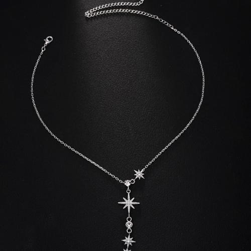 Brass Necklace, Copper Alloy, plated, fashion jewelry & for woman & with rhinestone, silver color, Sold By PC