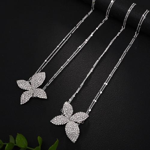 Brass Necklace, Copper Alloy, plated, Double Layer & fashion jewelry & for woman & with rhinestone, more colors for choice, Sold By PC