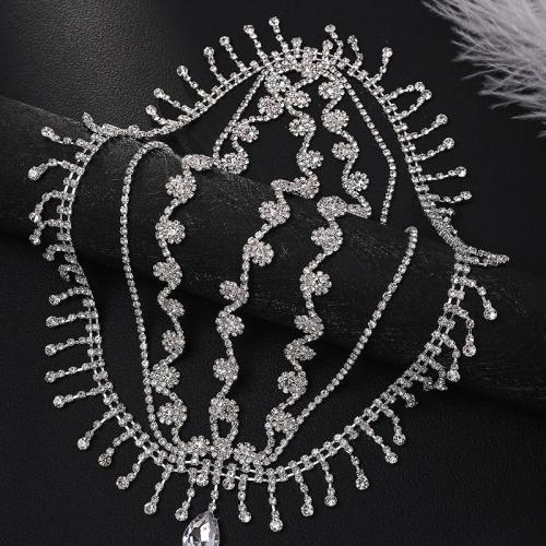 Body Chain Jewelry, Copper Alloy, plated, fashion jewelry & multilayer & for woman & with rhinestone, silver color, Sold By PC