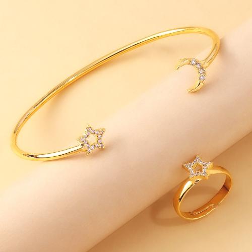 Brass Jewelry Set, cuff bangle & finger ring, Copper Alloy, gold color plated, fashion jewelry & for woman & with rhinestone, Sold By PC