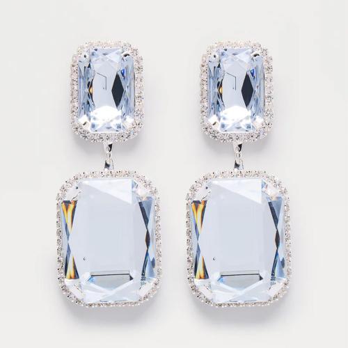 Brass Drop Earring, Copper Alloy, silver color plated, fashion jewelry & for woman & with rhinestone, Sold By PC