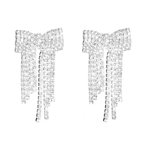 Brass Drop Earring, Bowknot, fashion jewelry & for woman & with rhinestone, more colors for choice, Sold By Pair