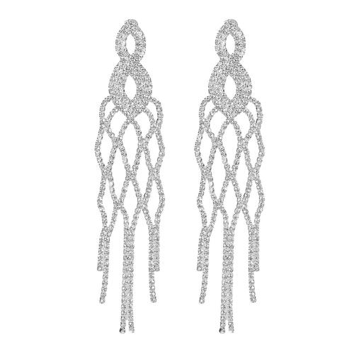 Brass Drop Earring, fashion jewelry & for woman & with rhinestone, more colors for choice, Sold By Pair