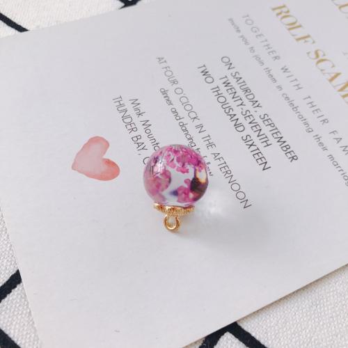 Glass Pendant, with Dried Flower & Brass, DIY, 16x21mm, 10PCs/Bag, Sold By Bag