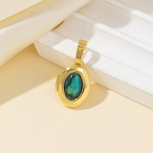 Rhinestone Brass Pendants, with Shell, Ellipse, plated, DIY, golden, nickel, lead & cadmium free, Sold By PC