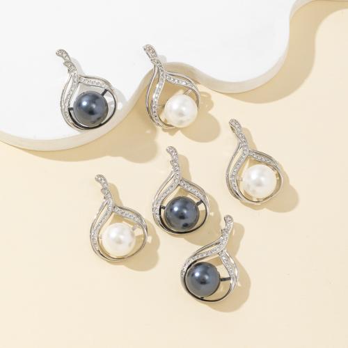 Rhinestone Brass Pendants, with Shell Pearl, DIY & with rhinestone, more colors for choice, nickel, lead & cadmium free, Sold By PC