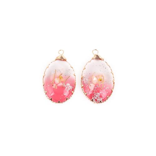 Tibetan Style Pendant, with Dried Flower & Resin, Ellipse, plated, DIY & epoxy gel, mixed colors, 33.50x20mm, Sold By PC