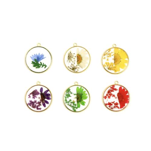 aleación de zinc colgante, con Flores secas, Esférico, chapado, Bricolaje & pegamento de gota, más colores para la opción, 30x32mm, Vendido por UD