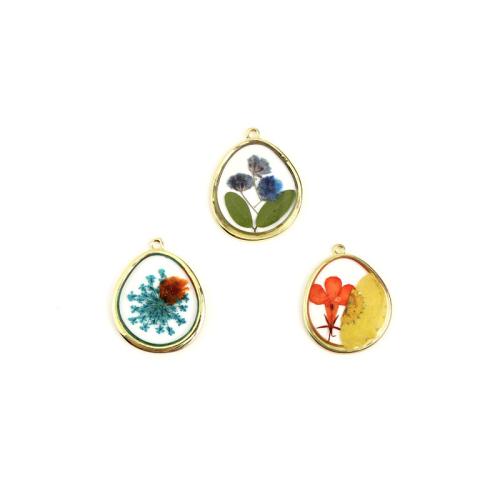 Zinklegierung Anhänger, mit Getrocknete Blumen, Tropfen, plattiert, DIY & Epoxy Aufkleber, keine, 35x28mm, verkauft von PC