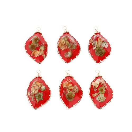 Resin Pendant, with Dried Flower & Tibetan Style, Teardrop, plated, DIY, Random Color, 32.60x16.60x32.60mm, Sold By PC