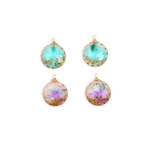 Resin Pendant, with Brass, Teardrop, plated, DIY, more colors for choice, 30x25mm, Sold By PC