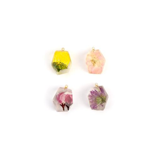 Resin Pendant, with Dried Flower & Tibetan Style, Rhombus, plated, DIY, more colors for choice, 28x20mm, Sold By PC