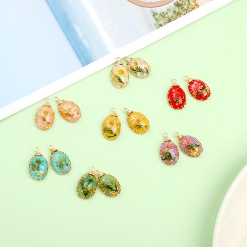 Tibetan Style Pendant, with Epoxy Sticker & Dried Flower, Teardrop, plated, DIY, more colors for choice, 23x12mm, Sold By PC