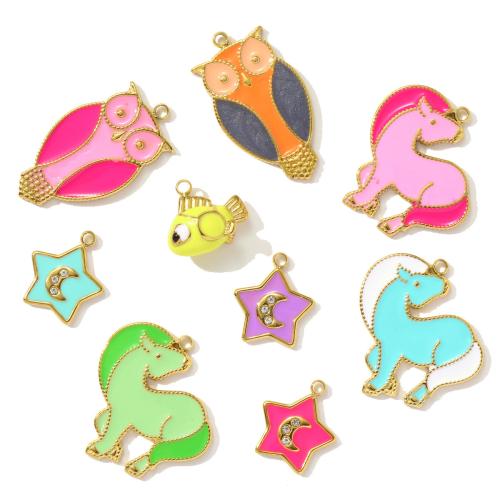 Stainless Steel Pendants, 304 Stainless Steel, gold color plated, DIY & enamel & with rhinestone, more colors for choice, 3PCs/Bag, Sold By Bag