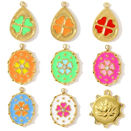 Stainless Steel Pendants, 304 Stainless Steel, gold color plated, DIY & enamel & with rhinestone, more colors for choice, 3PCs/Bag, Sold By Bag