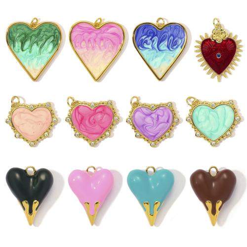 Cubic Zirconia Micro Pave Brass Pendant, Heart, plated, DIY & micro pave cubic zirconia & enamel, more colors for choice, nickel, lead & cadmium free, 3PCs/Bag, Sold By Bag