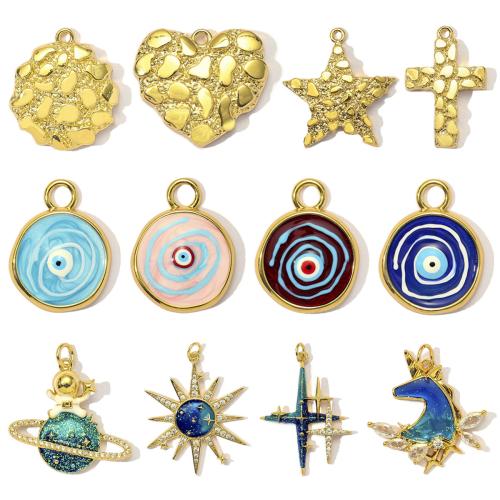 Cubic Zirconia Micro Pave Brass Pendant, plated, DIY & micro pave cubic zirconia & enamel, more colors for choice, nickel, lead & cadmium free, 3PCs/Bag, Sold By Bag