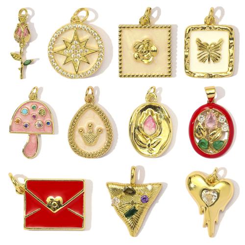 Cubic Zirconia Micro Pave Brass Pendant, plated, DIY & micro pave cubic zirconia & enamel, more colors for choice, nickel, lead & cadmium free, 3PCs/Bag, Sold By Bag