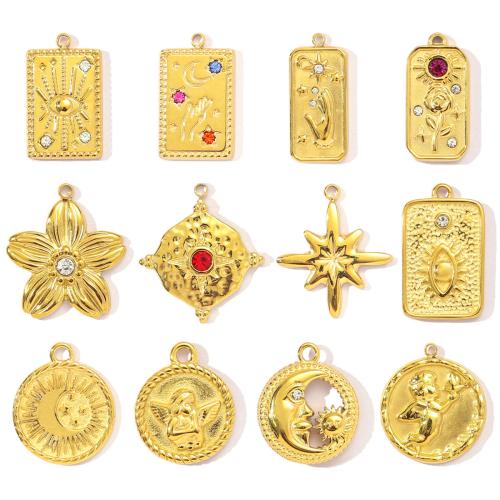 Stainless Steel Pendants, 304 Stainless Steel, gold color plated, DIY & with rhinestone, more colors for choice, 3PCs/Bag, Sold By Bag