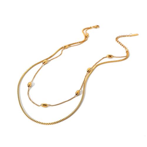 Stainless Steel Jewelry Necklace, 304 Stainless Steel, plated, Double Layer & fashion jewelry & for woman, golden, Sold By PC