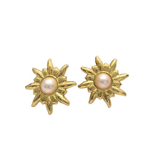 Stainless Steel Stud Earrings, 304 Stainless Steel, with Plastic Pearl, 18K gold plated, fashion jewelry & different styles for choice & for woman, Sold By Pair