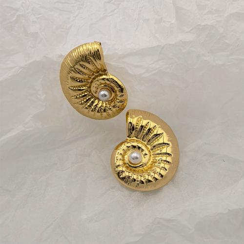 Stainless Steel Stud Earrings, 304 Stainless Steel, with Plastic Pearl, 18K gold plated, fashion jewelry & different styles for choice & for woman, Sold By Pair