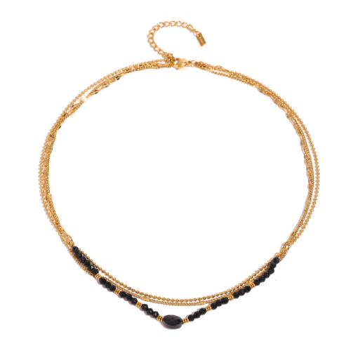 Stainless Steel Jewelry Necklace, 304 Stainless Steel, with Quartz, 18K gold plated, three layers & fashion jewelry & for woman, Sold By PC