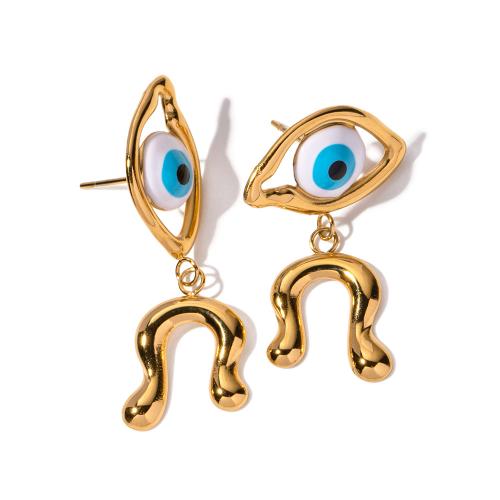 Stainless Steel Drop Earring, 304 Stainless Steel, 18K gold plated, for woman & enamel & hollow, Sold By Pair