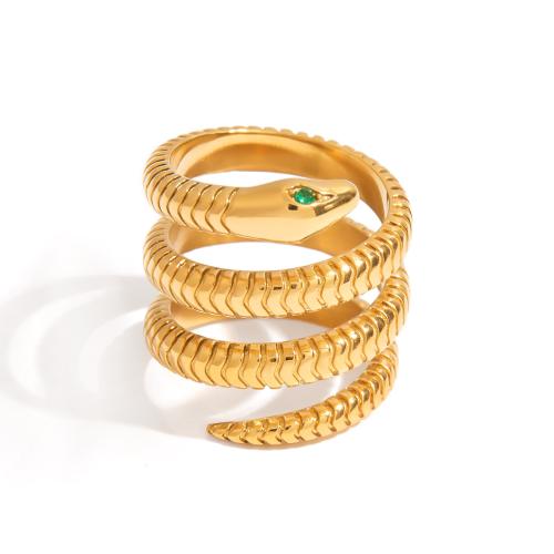Bague en acier inoxydable, Acier inoxydable 304, serpent, Plaqué or 18K, multicouche & normes différentes pour le choix & pavé de micro zircon & pour femme, Vendu par PC
