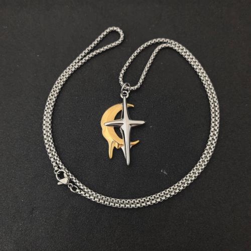 Stainless Steel Jewelry Necklace, 304 Stainless Steel, plated, fashion jewelry & Unisex & two tone, Pendant :44x25x5mm, Length:60 cm, Sold By PC