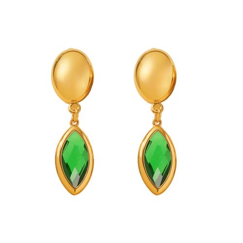 Stainless Steel Drop Earring, 304 Stainless Steel, with Glass Stone, 18K gold plated, fashion jewelry & for woman, more colors for choice, Sold By Pair