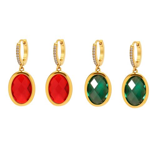 Stainless Steel Drop Earring, 304 Stainless Steel, 18K gold plated, fashion jewelry & for woman & with rhinestone, more colors for choice, Sold By Pair