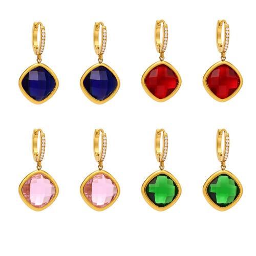Stainless Steel Drop Earring, 304 Stainless Steel, with Glass Stone, 18K gold plated, fashion jewelry & for woman & with rhinestone, more colors for choice, Sold By Pair