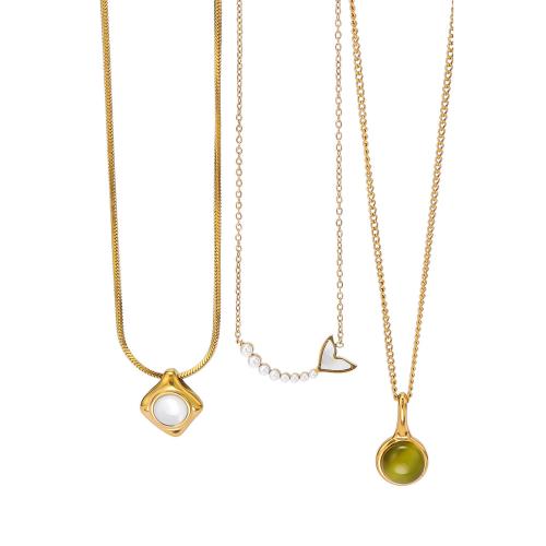 Stainless Steel Jewelry Necklace, 304 Stainless Steel, with Cats Eye, 18K gold plated, fashion jewelry & different styles for choice & for woman, Sold By PC