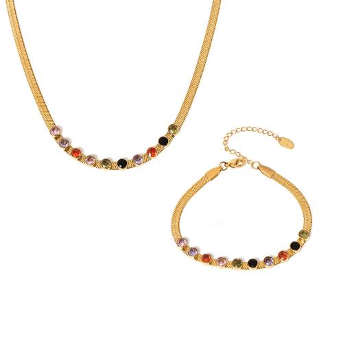 Fashion Stainless Steel Jewelry Sets, 304 Stainless Steel, with Cubic Zirconia, 18K gold plated, fashion jewelry & different styles for choice & for woman, Sold By PC