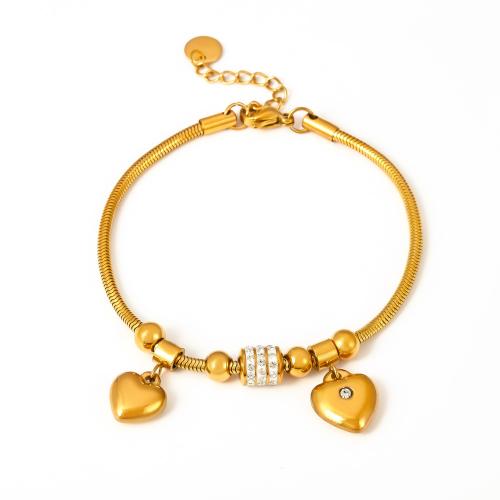 Stainless Steel Jewelry Bracelet, 304 Stainless Steel, plated, fashion jewelry & for woman & with rhinestone, golden, Sold By PC