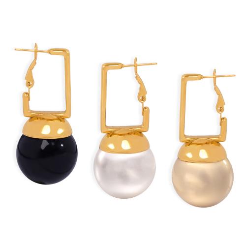Titanium Steel Earring, with Plastic Pearl, gold color plated, fashion jewelry & for woman, more colors for choice, Sold By Pair