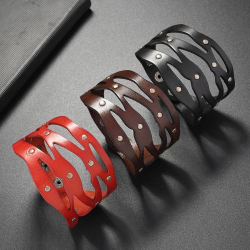 Cowhide Bracelet, with Iron, handmade, punk style & Unisex & adjustable & hollow, more colors for choice, Sold By PC