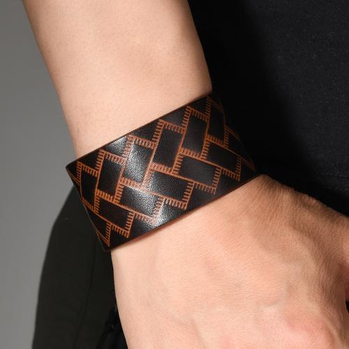 Cowhide Bracelet, with Iron, Geometrical Pattern, handmade, vintage & Unisex & adjustable, more colors for choice, Sold By PC