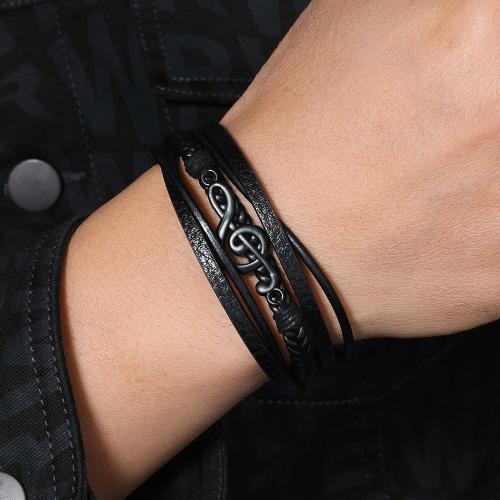 PU Leather Bracelet, with Tibetan Style, Music Note, handmade, vintage & multilayer & for man, more colors for choice, Sold By PC