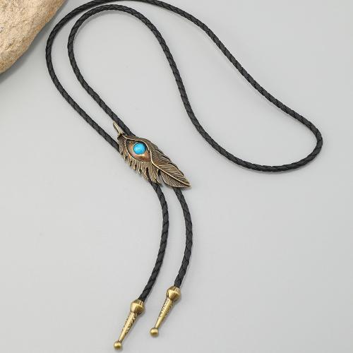 PU Leather Necklace, with Turquoise & Tibetan Style, Feather, handmade, vintage & Unisex & adjustable, more colors for choice, Sold By PC