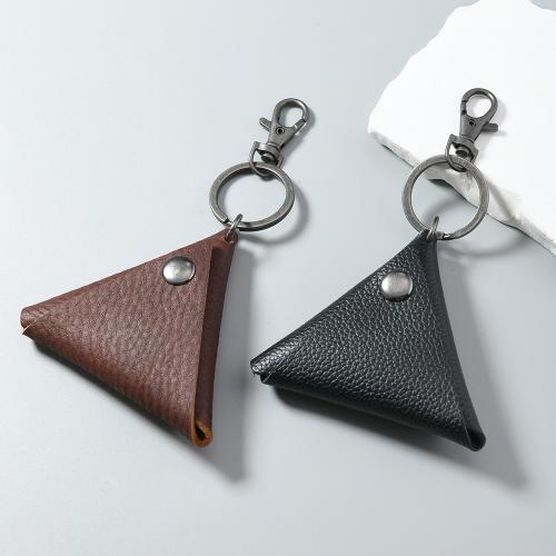 Cowhide Key Bag, with Iron & Tibetan Style, Triangle, portable & vintage & Unisex, more colors for choice, 145x88mm, Sold By PC